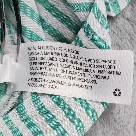 A New Day Top Womens M Green White Striped Balloon Long Sleeve Button-Down Femme - Picture 5 of 9